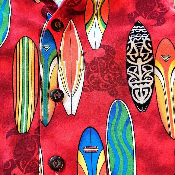 Bright surf board print button down cotton shirt - Picture 4 of 4
